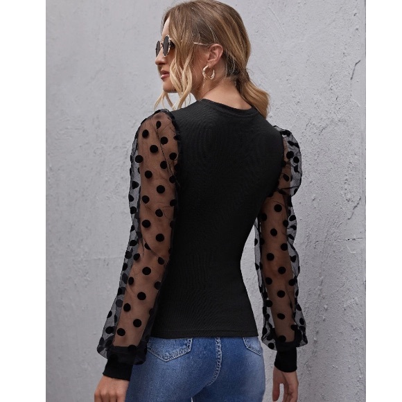 🌵 Classic Long Sleeve Sheer Spot Fitted Top - Picture 4 of 5